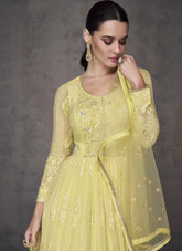 Heavy Foux Georgette Gown in Yellow Colour